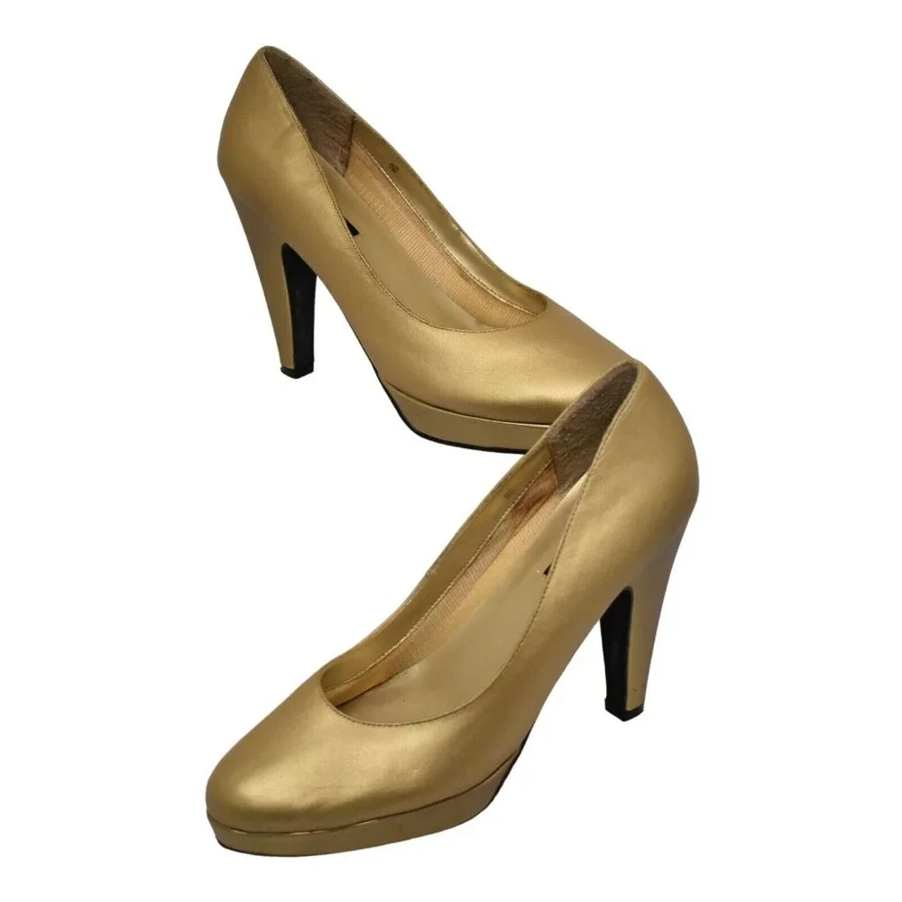 Cami Womens 8 Gold Leather Platform Heel Pumps Party Wedding - Picture 7 of 11